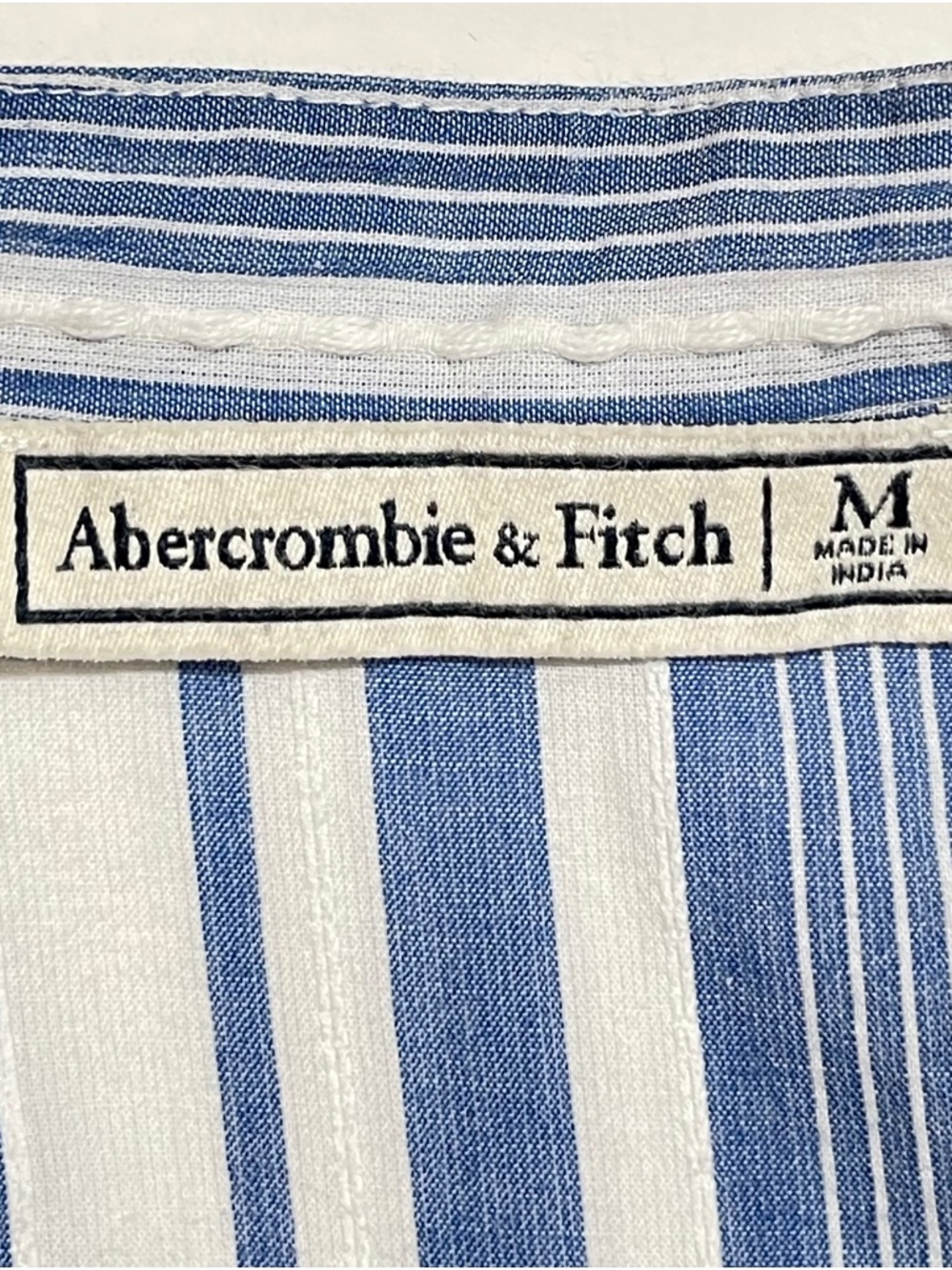 Abercrombie & Fitch Blue White Stripe Popover Shirt Coastal Boho Cotton Top M - Picture 7 of 8